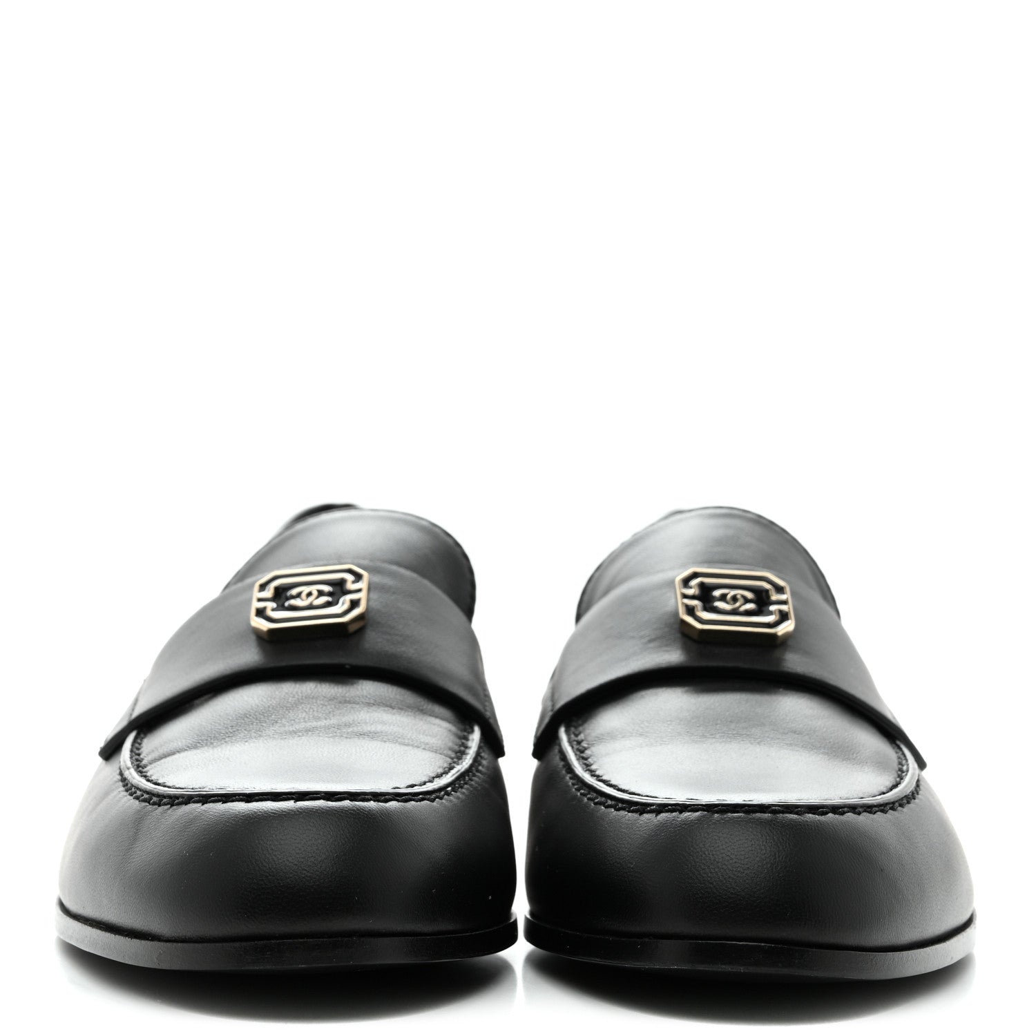 Chanel Lambskin Enamel CC Moccasin Loafers 37 Black 3 of 9