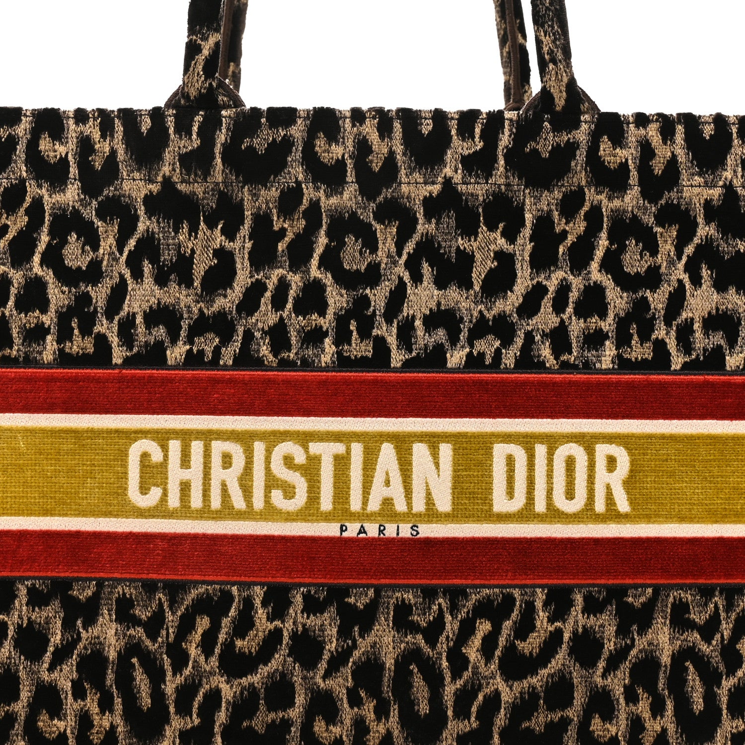 Christian Dior Canvas Velvet Embroidered Large Leopard Book Tote Tote Beige 8 of 10