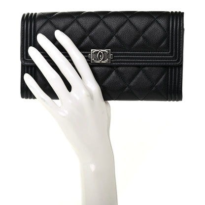 Chanel Calfskin Quilted Large Boy Gusset Flap Wallet Black 2 of 10