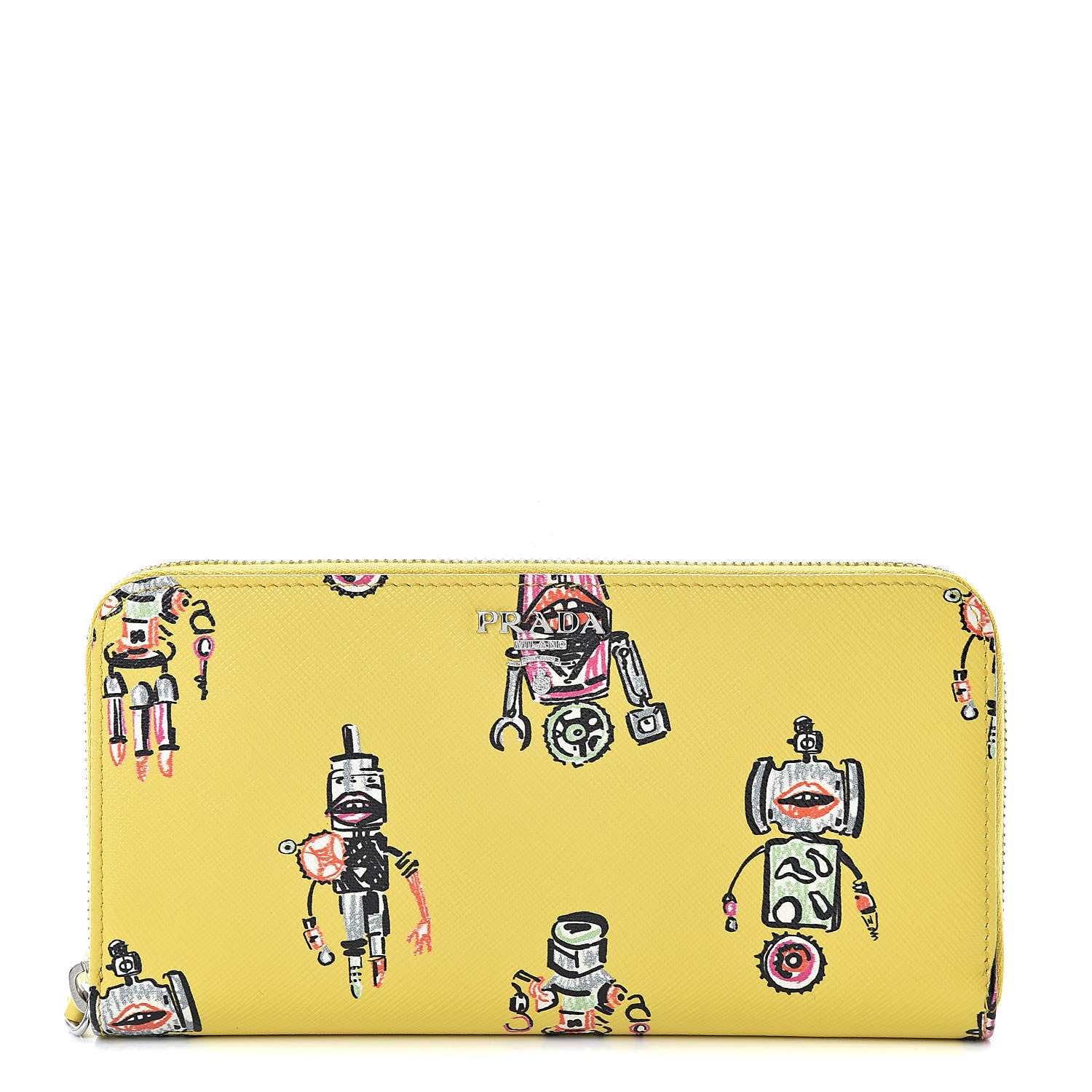 Prada Saffiano Robot Zip Around Wallet Giallo 1 of 7