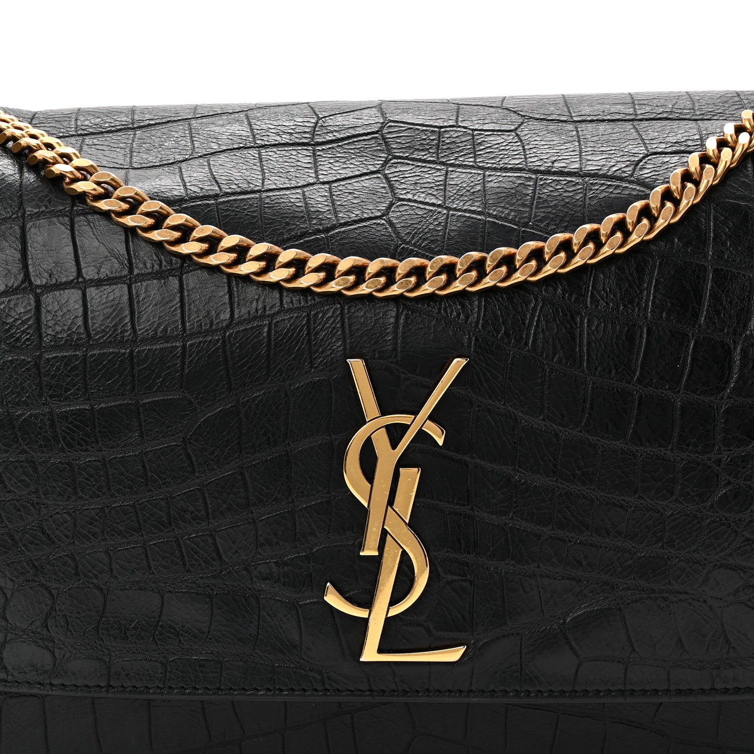 Saint Laurent Calfskin Crocodile Embossed Suede Medium Reversible Monogram Kate Satchel Military Taupe 12 of 17
