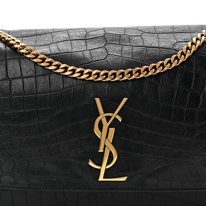 Saint Laurent Calfskin Crocodile Embossed Suede Medium Reversible Monogram Kate Satchel Military Taupe 12 of 17
