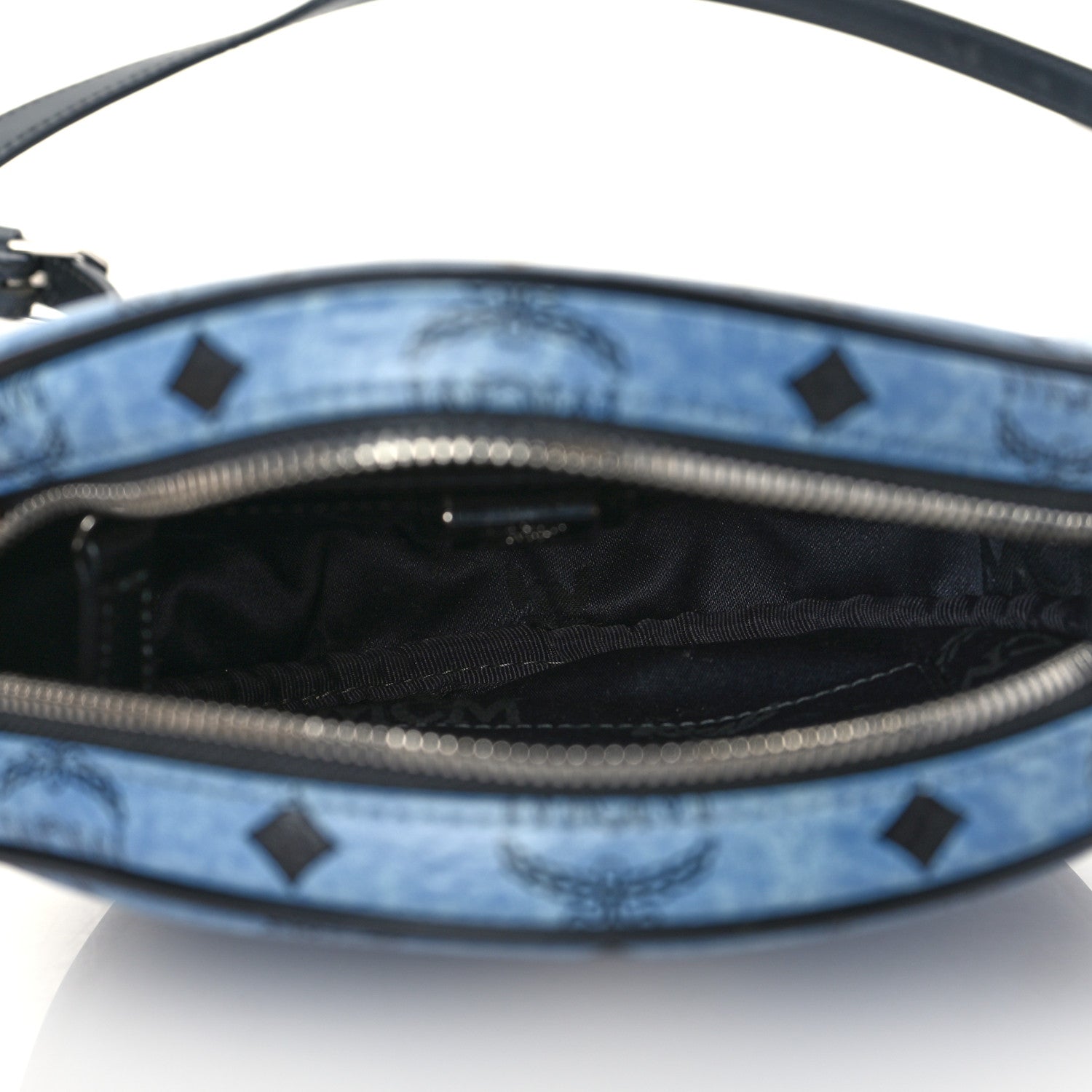 MCM Visetos Calfskin Round Crossbody Bag Denim Blue 5 of 9