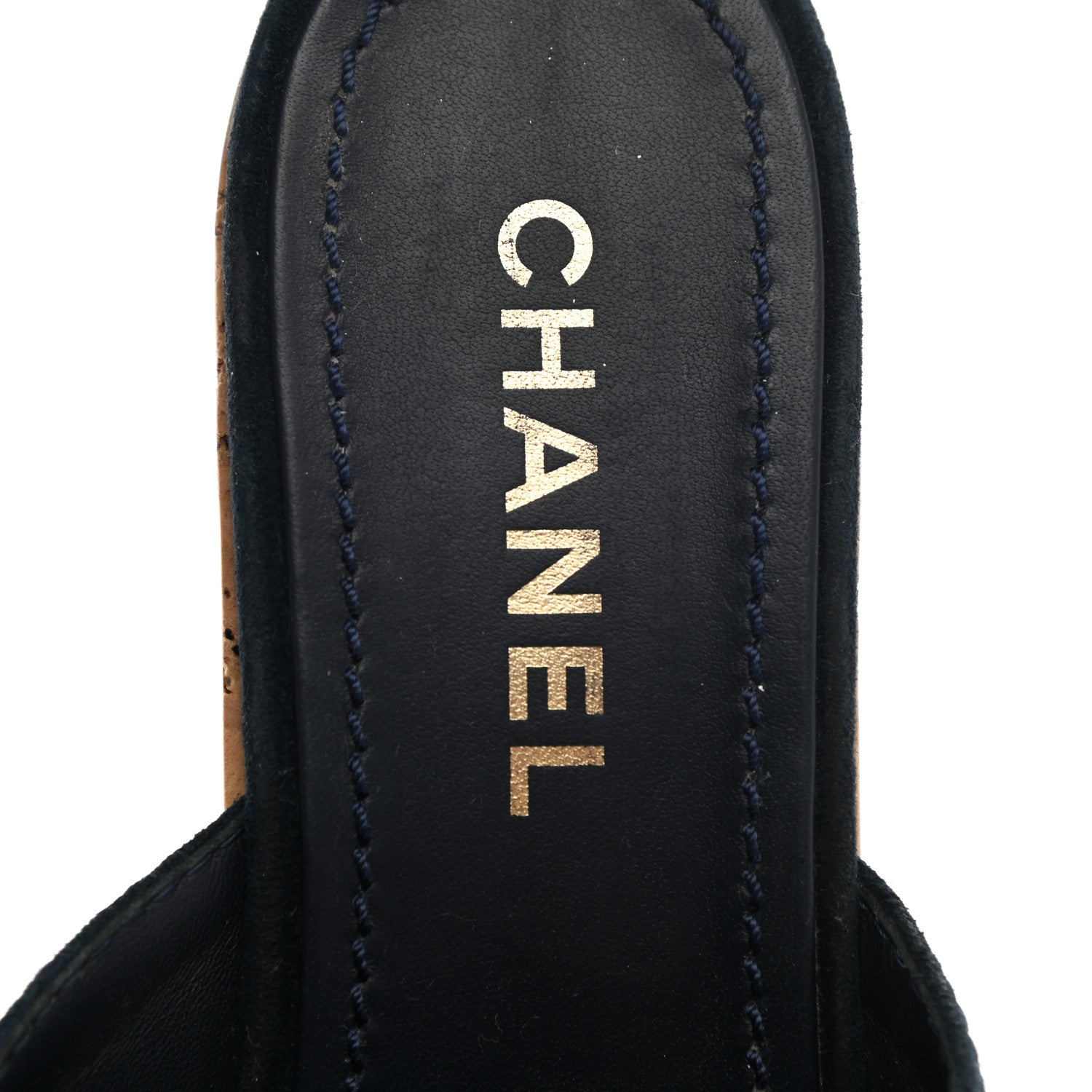 Chanel Suede Calfskin Cork CC Wedge Sandal 38.5 Navy Blue 8 of 10