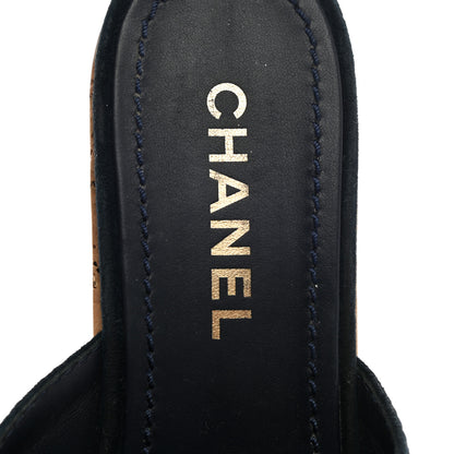 Chanel Suede Calfskin Cork CC Wedge Sandal 38.5 Navy Blue 8 of 10