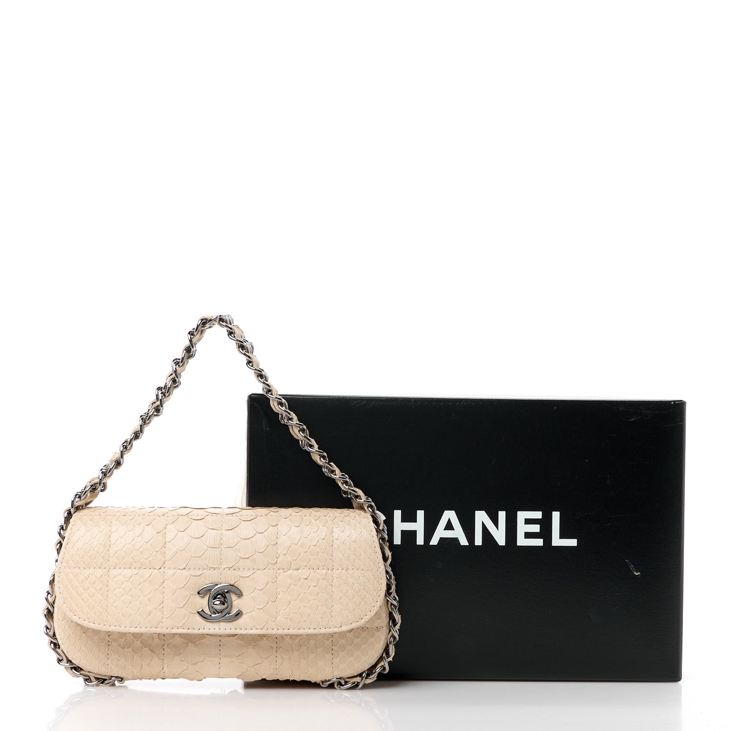 Snakeskin 3 Chain Flap Beige Clair