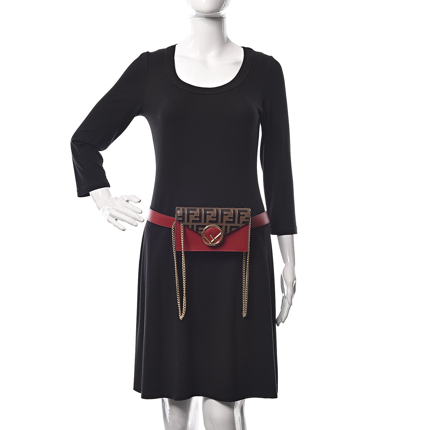 Fendi Vitello Cruise F is Fendi Bi-Color FF 1974 Embossed Envelope Belt Bag Maya Black Fragola 2 of 11