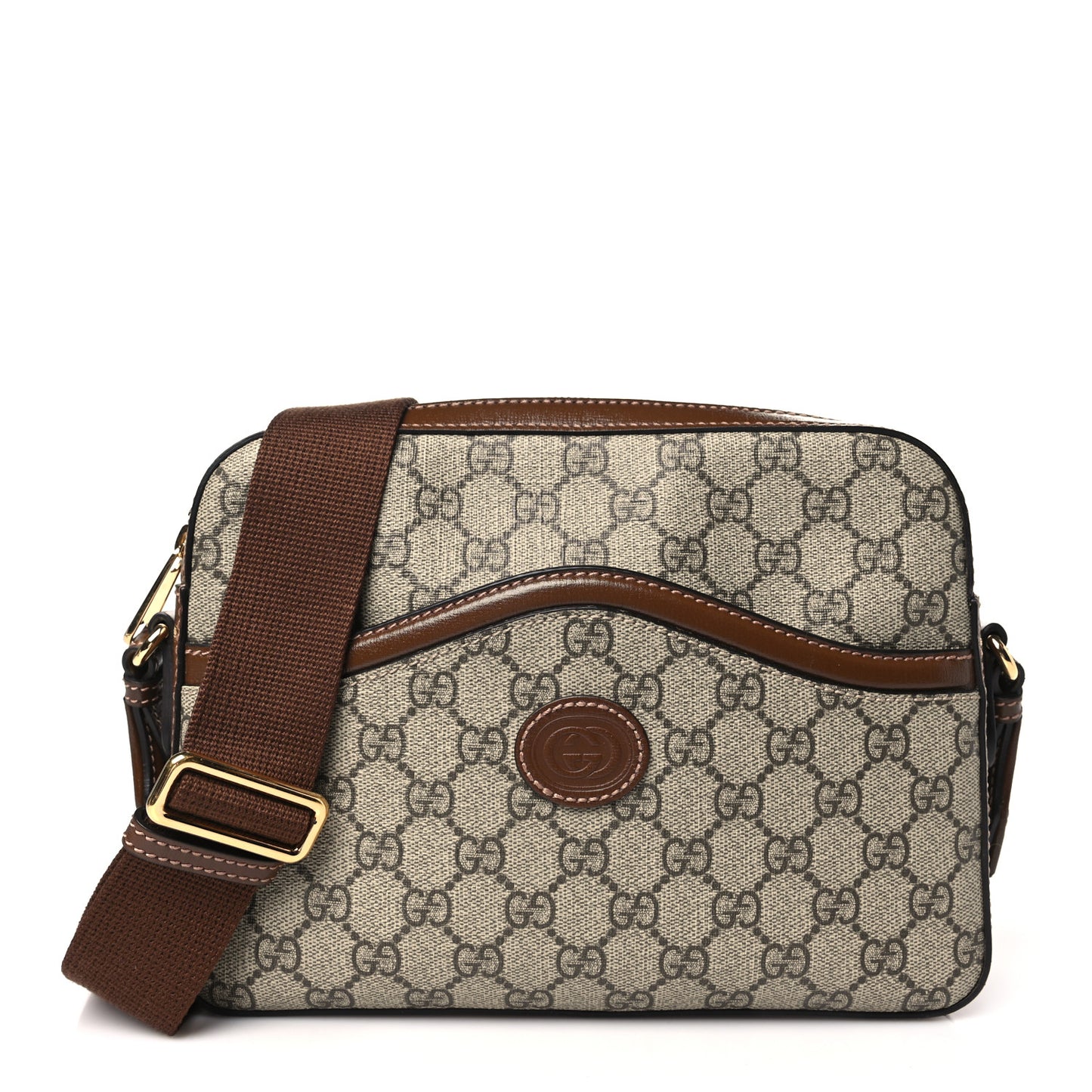 GG Supreme Monogram Azalea Calfskin Retro Interlocking G Messenger Shoulder Bag Beige Ebony Brown Sugar