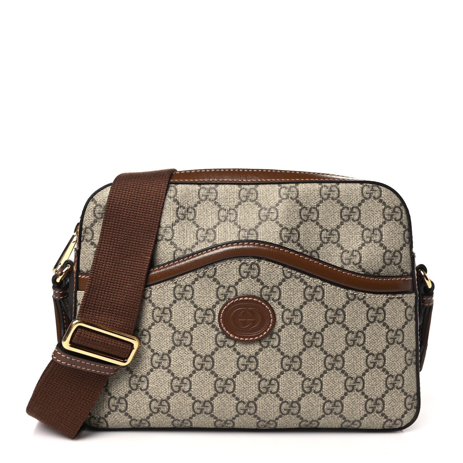 Gucci GG Supreme Monogram Azalea Calfskin Retro Interlocking G Messenger Shoulder Bag Beige Ebony Brown Sugar 1 of 10