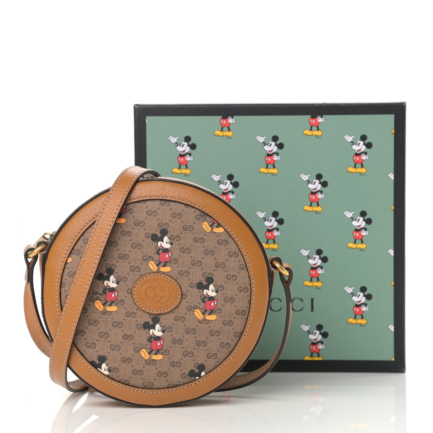 X DISNEY Mini Vintage GG Supreme Monogram Mickey Mouse Round Shoulder Bag Beige Vintage Sun Oil