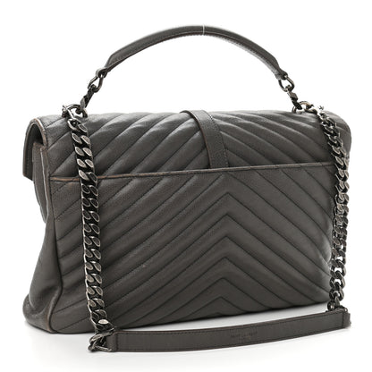 Saint Laurent Sheepskin Matelasse Chevron Monogram Large College Satchel Dark Anthracite 3 of 14
