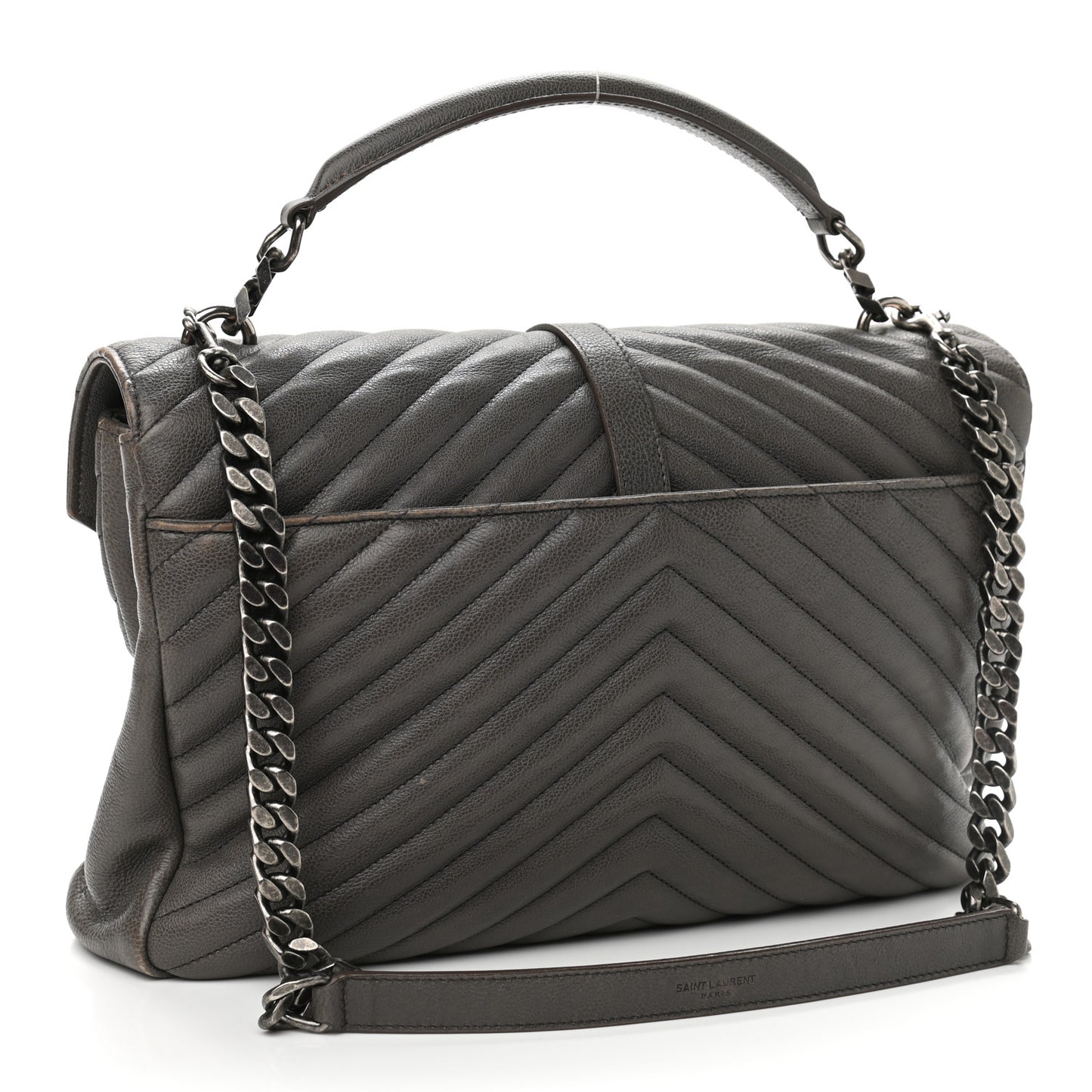 Sheepskin Matelasse Chevron Monogram Large College Satchel Dark Anthracite