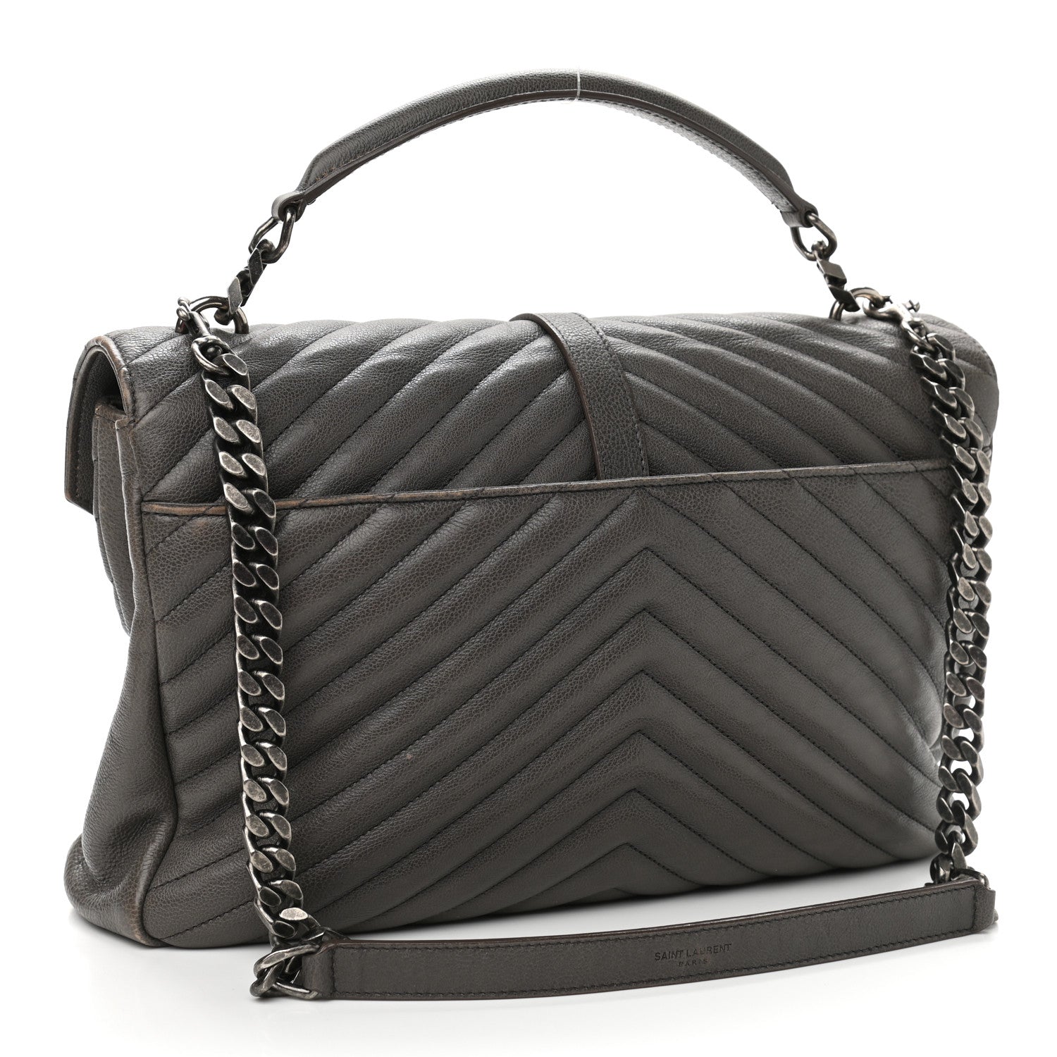 Saint Laurent Sheepskin Matelasse Chevron Monogram Large College Satchel Dark Anthracite 3 of 14