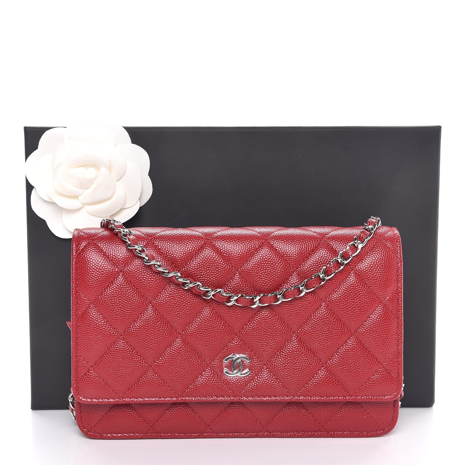 Chanel Caviar Quilted Wallet on Chain WOC Red 9 of 9