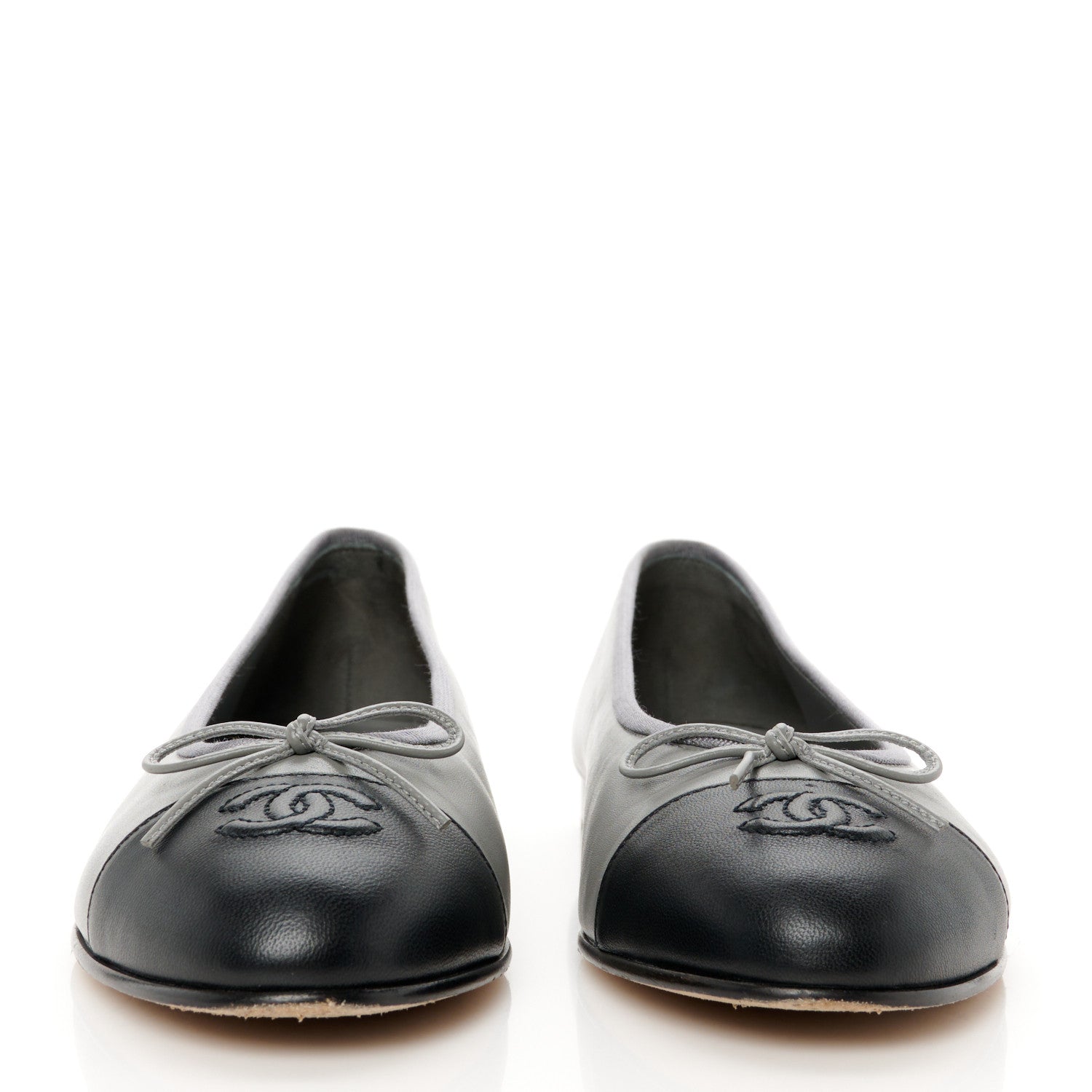 Chanel Lambskin Cap Toe CC Ballerina Flats 38.5 Grey Black 3 of 10