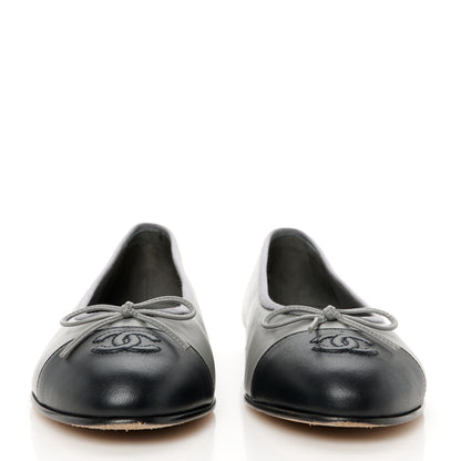 Chanel Lambskin Cap Toe CC Ballerina Flats 38.5 Grey Black 3 of 10