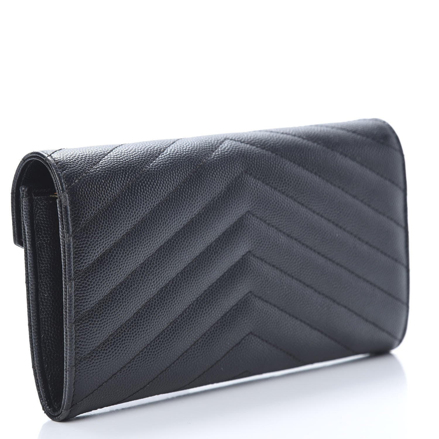 Saint Laurent Grain De Poudre Matelasse Chevron Monogram Flap Wallet Black 3 of 9