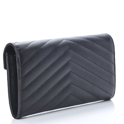 Saint Laurent Grain De Poudre Matelasse Chevron Monogram Flap Wallet Black 3 of 9