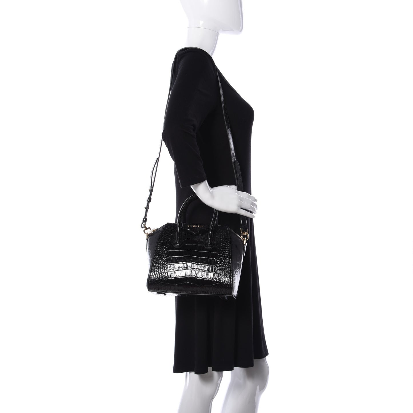 Calfskin Crocodile Embossed Mini Antigona Black