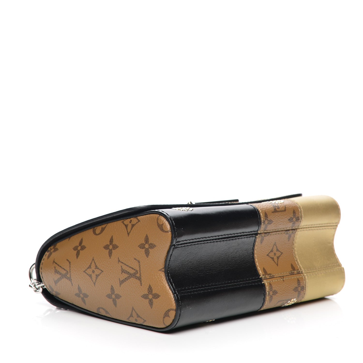 Louis Vuitton Calfskin Reverse Monogram Studded Twist Shoulder Bag MM Black Gold 4 of 9