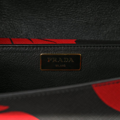 Prada Saffiano Lux Hibiscus Print Sound Shoulder Bag Rosso Ibisco 5 of 7