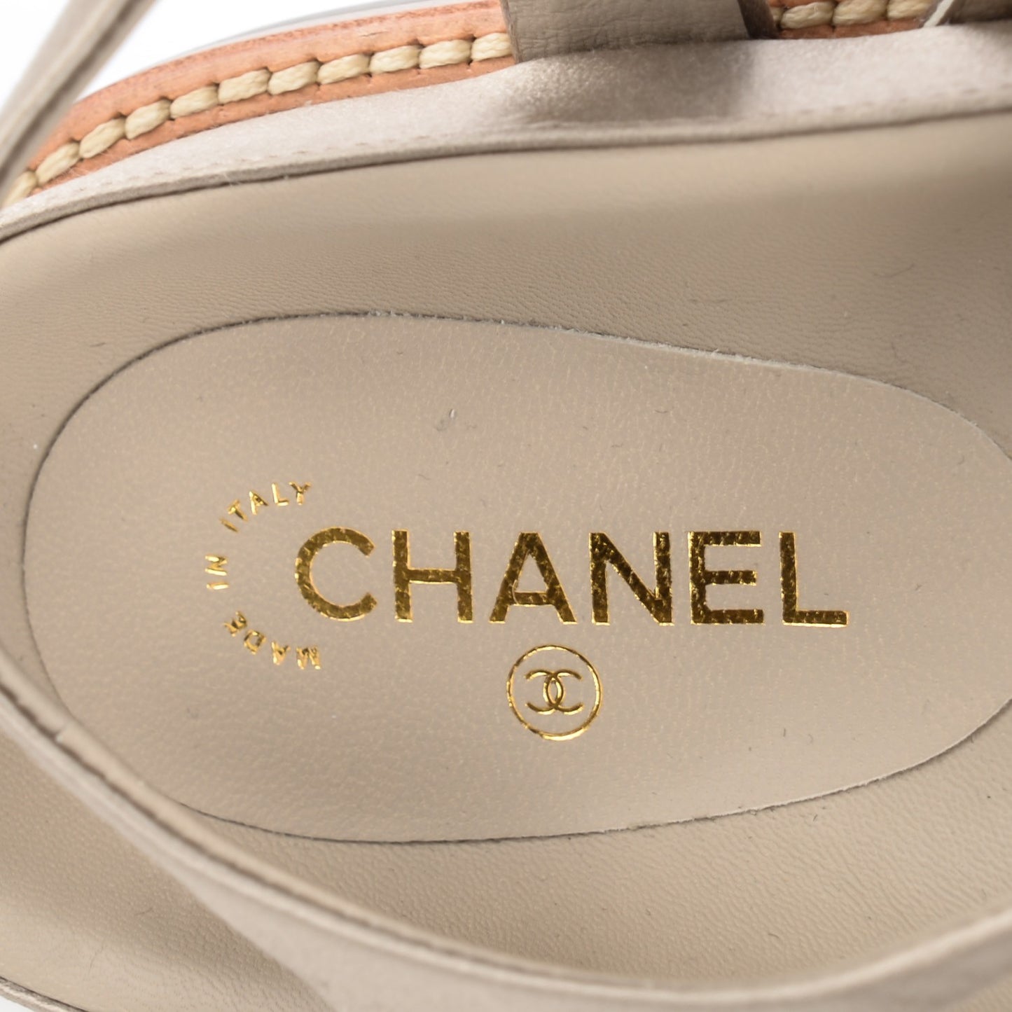 Satin Chain Flat Sandals 37 Beige