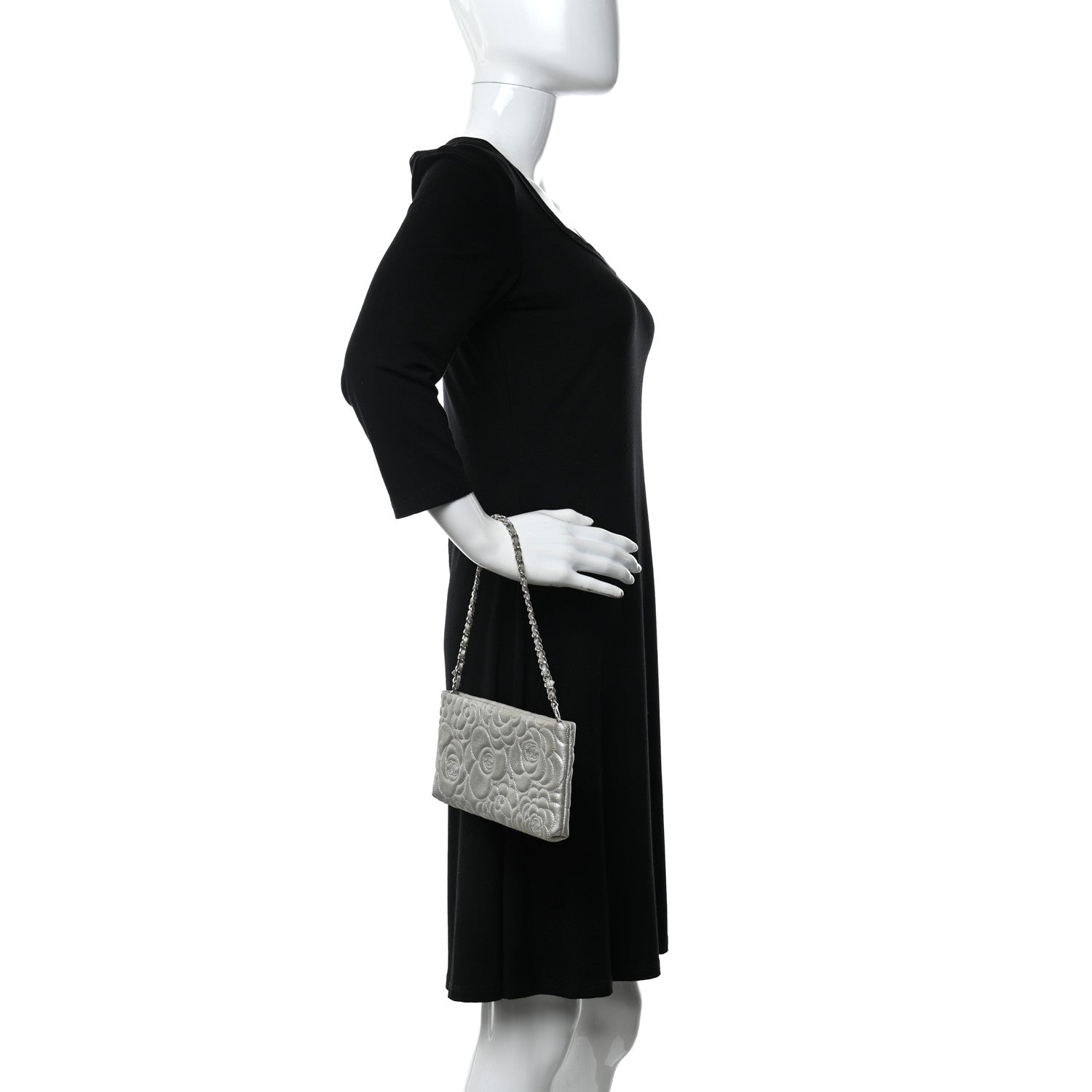 Chanel Metallic Lambskin Camellia Chain Pouch Silver 2 of 14
