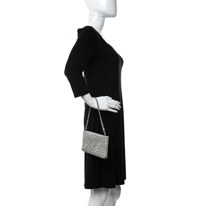 Chanel Metallic Lambskin Camellia Chain Pouch Silver 2 of 14