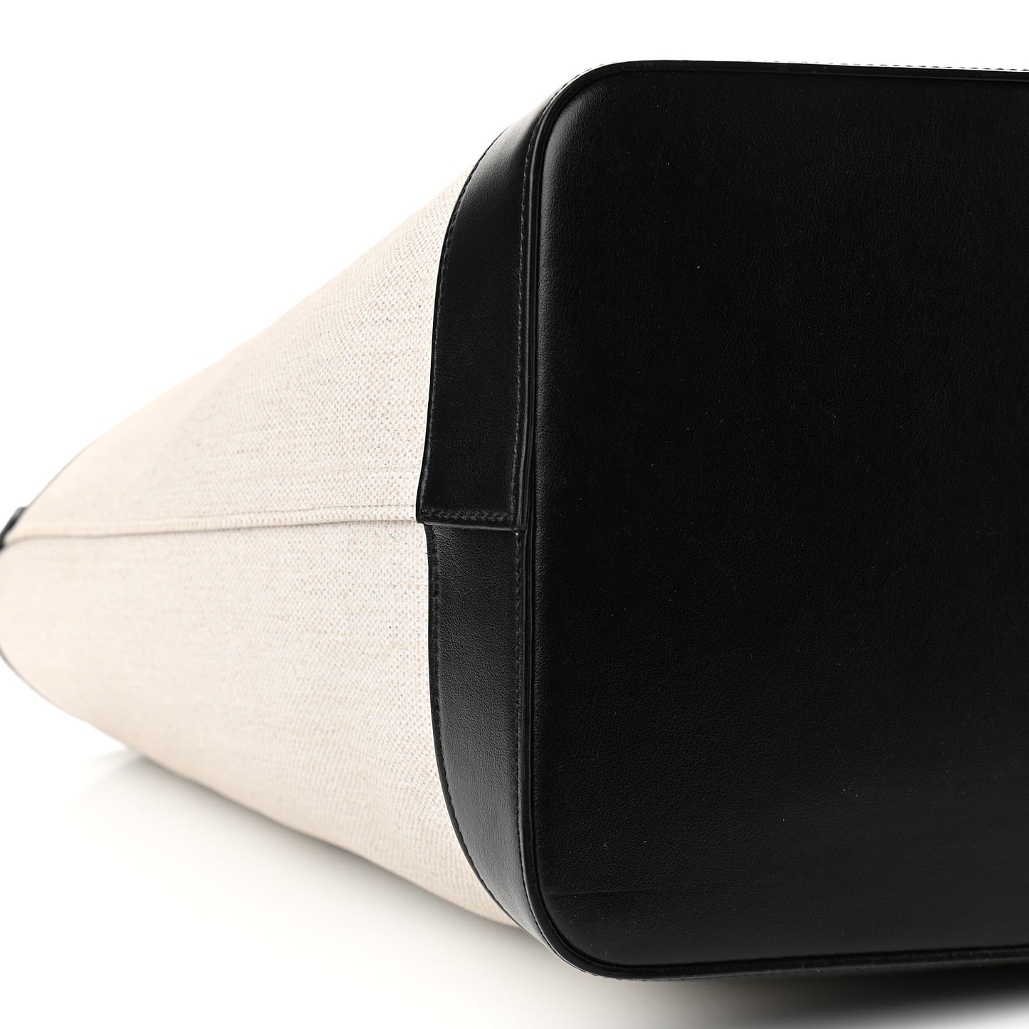 Canvas Calfskin Teddy Drawstring Shopping Tote White Black