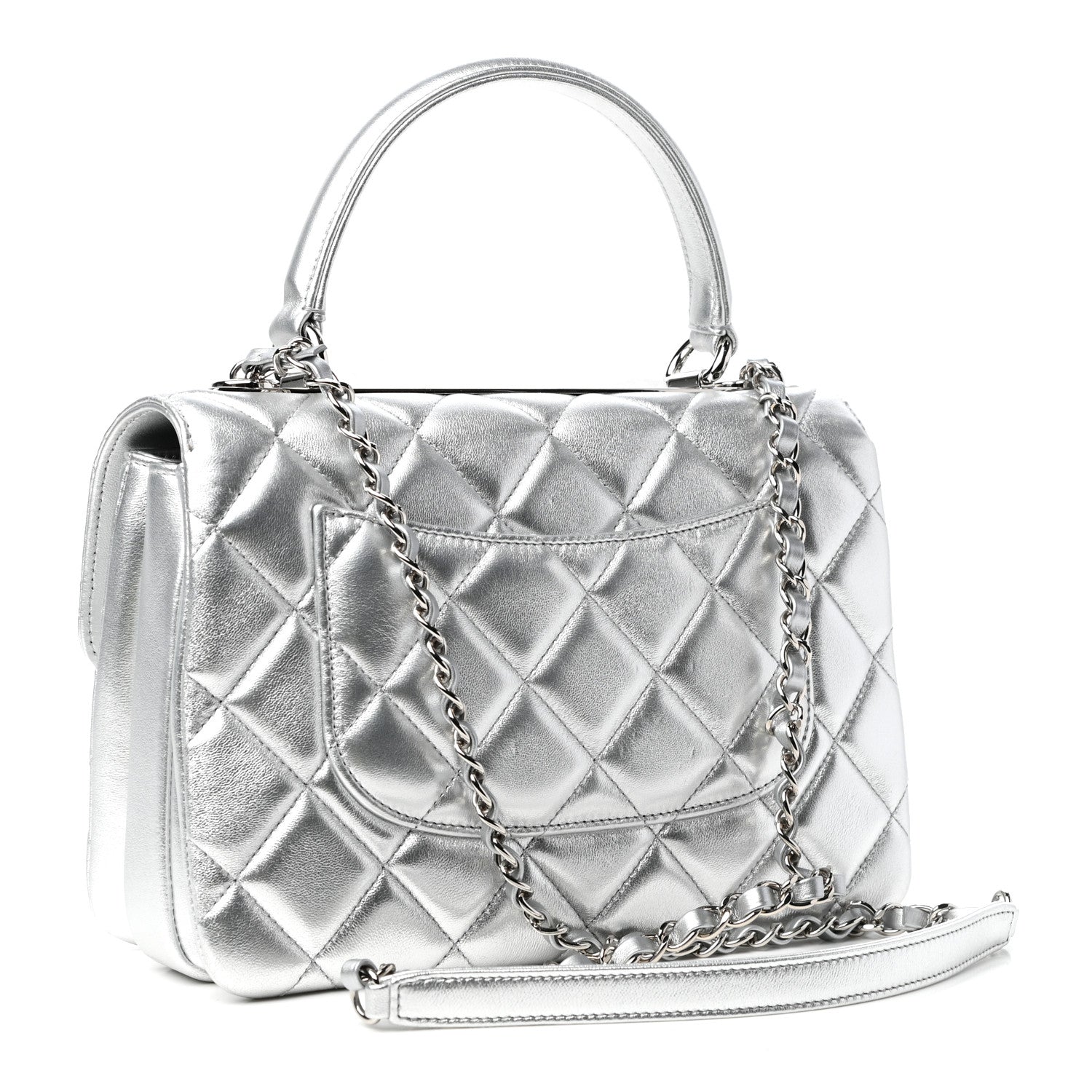 Chanel Metallic Lambskin Quilted Small Trendy CC Flap Dual Handle Bag Silver 3 of 10