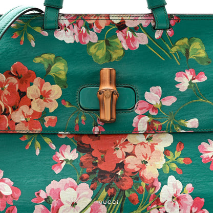Gucci Shangai Calfskin Blooms Print Medium Bamboo Daily Top Handle Bag Clear Bright Emerald Multicolor 7 of 10
