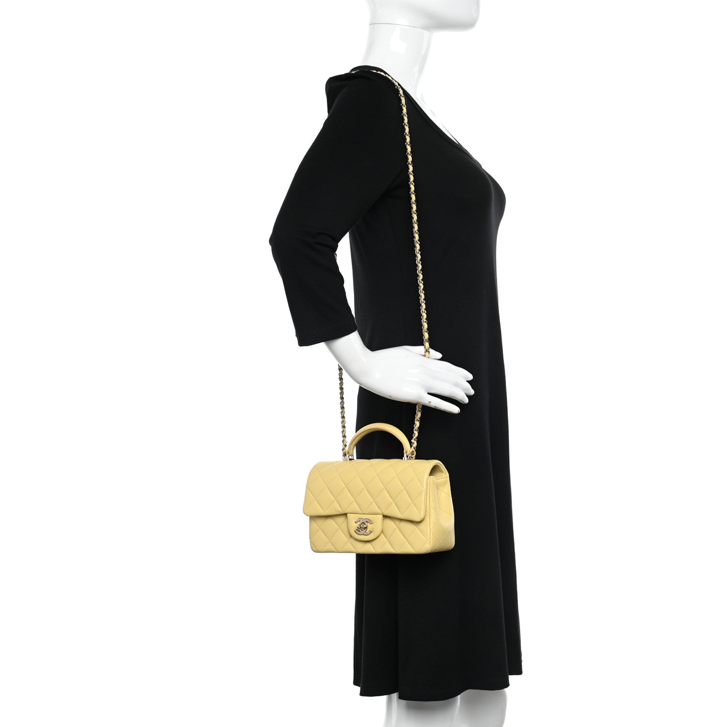 Chanel Lambskin Quilted Mini Top Handle Rectangular Flap Yellow 2 of 12