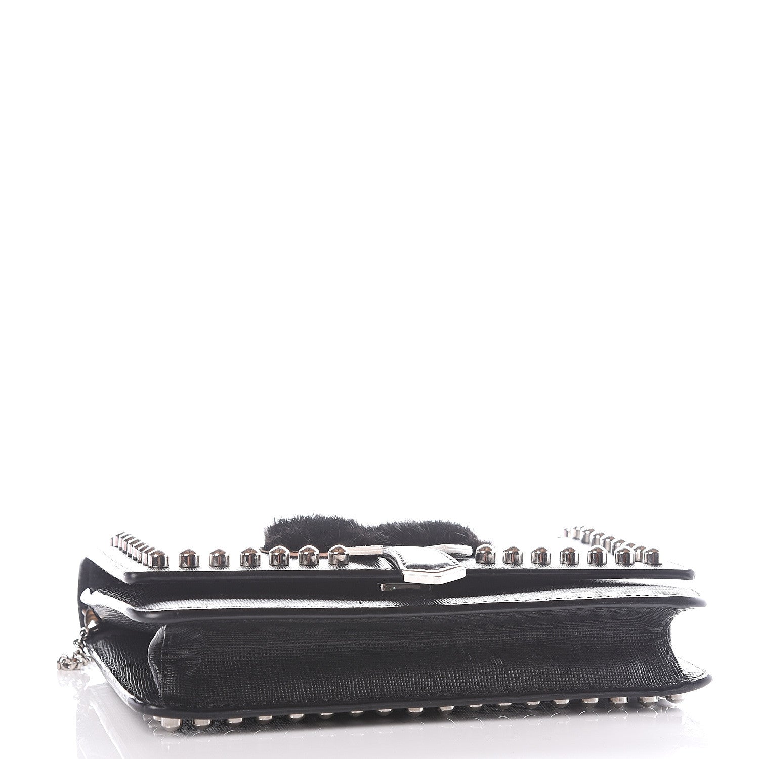 Fendi Vitello Elite Mink Fur Studded Karlito Tube Wallet on Chain Black 3 of 10