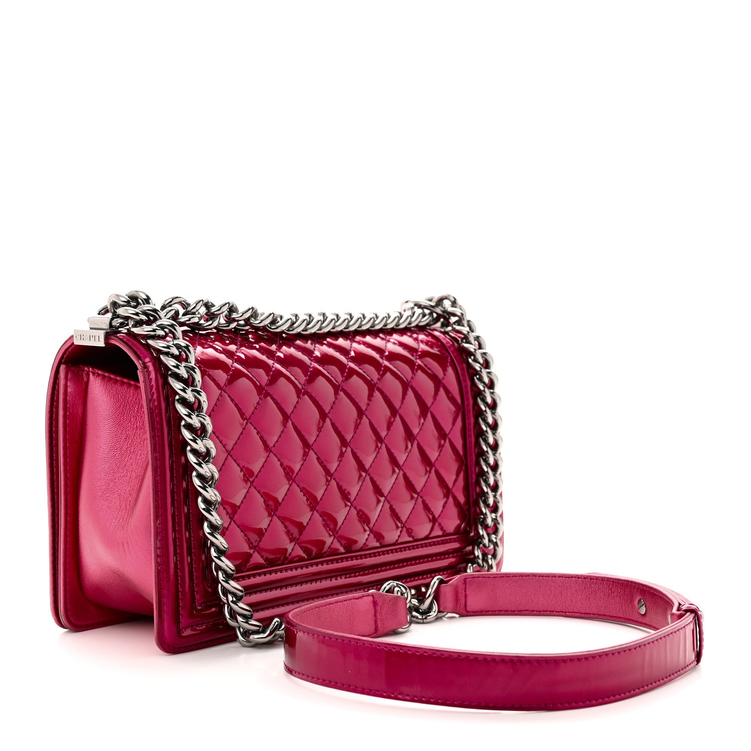 Chanel Metallic Patent Calfskin Quilted Medium Boy Flap Pink 3 of 11