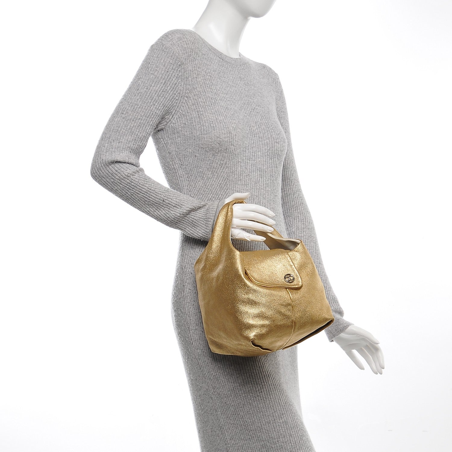 Chanel Metallic Calfskin Hobo Gold 2 of 7