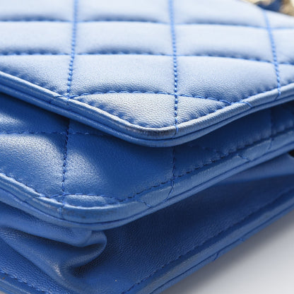 Chanel Lambskin Quilted Wallet On Chain WOC Blue 14 of 15
