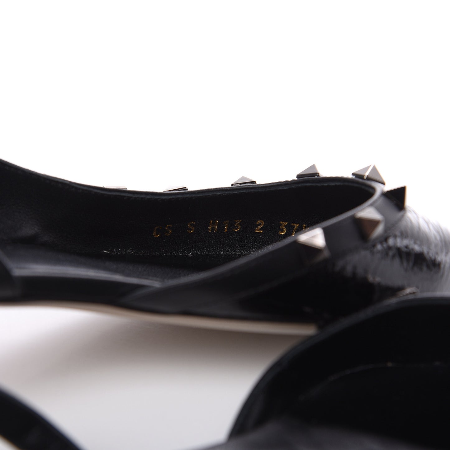 Crinkled Patent Calfskin Rockstud Slingback Flats 37.5 Black