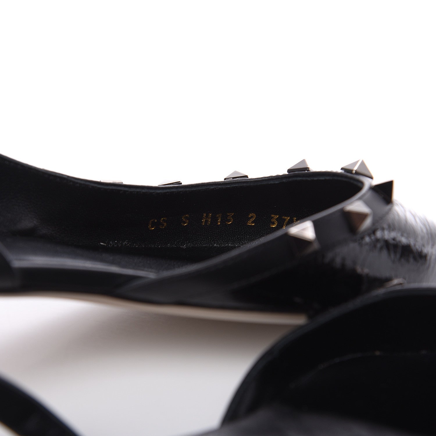 Valentino Garavani Crinkled Patent Calfskin Rockstud Slingback Flats 37.5 Black 5 of 9