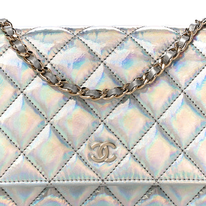 Chanel Iridescent Goatskin Quilted Wallet On Chain WOC Silver 9 of 11
