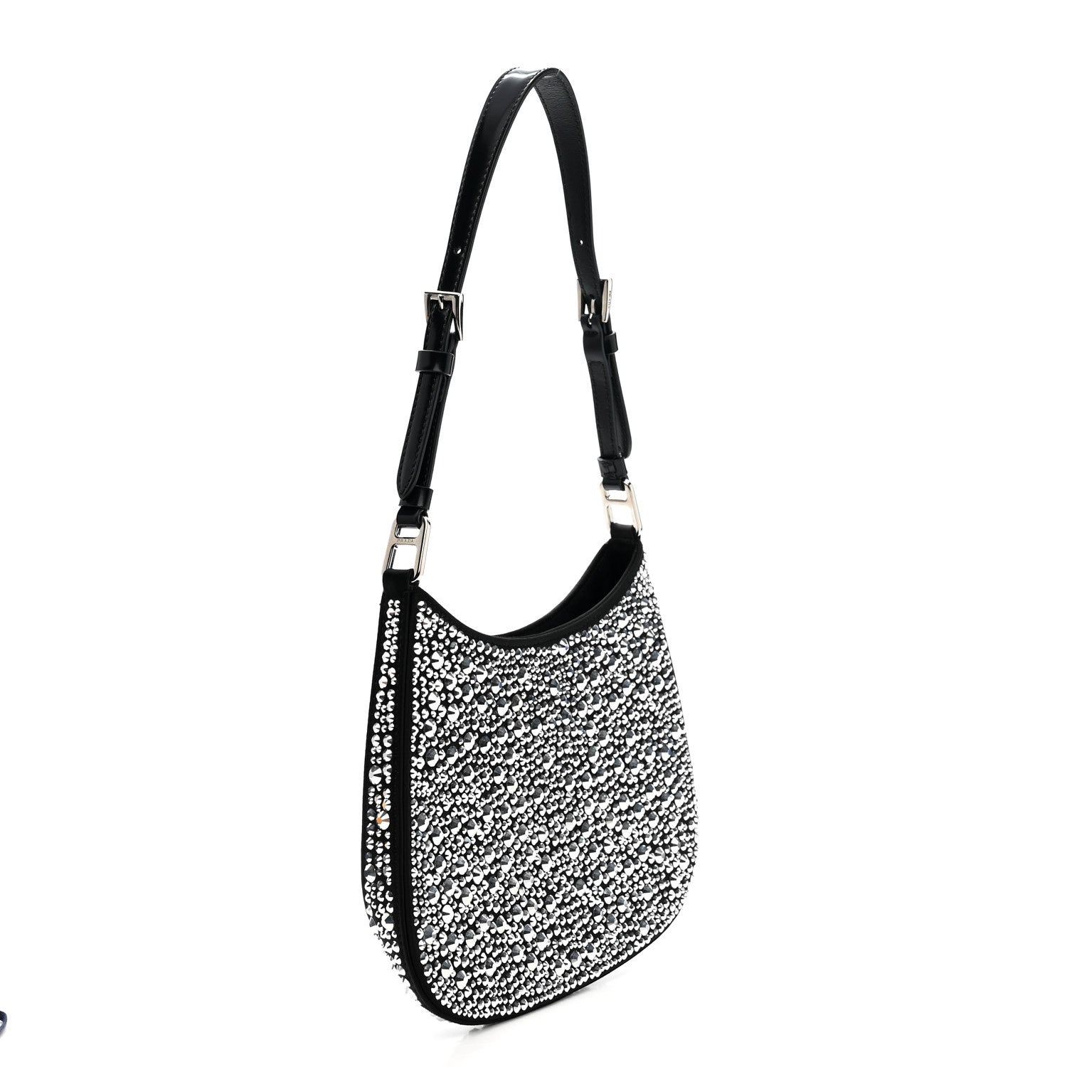 Prada Satin Crystal Cleo Adjustable Strap Shoulder Bag Metal 2 of 8