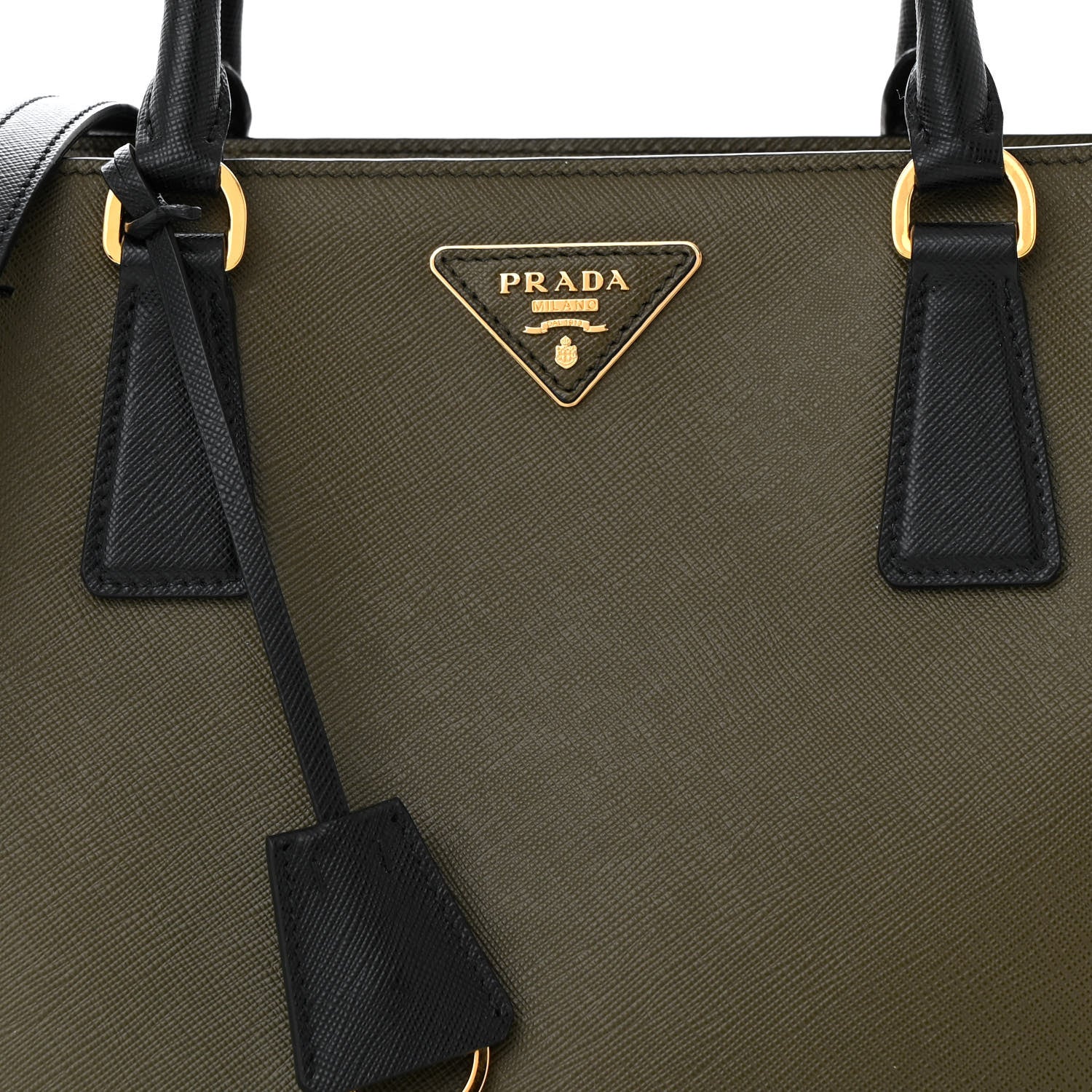 Prada Saffiano Lux Bi-Color Medium Tote Militare Black 9 of 11