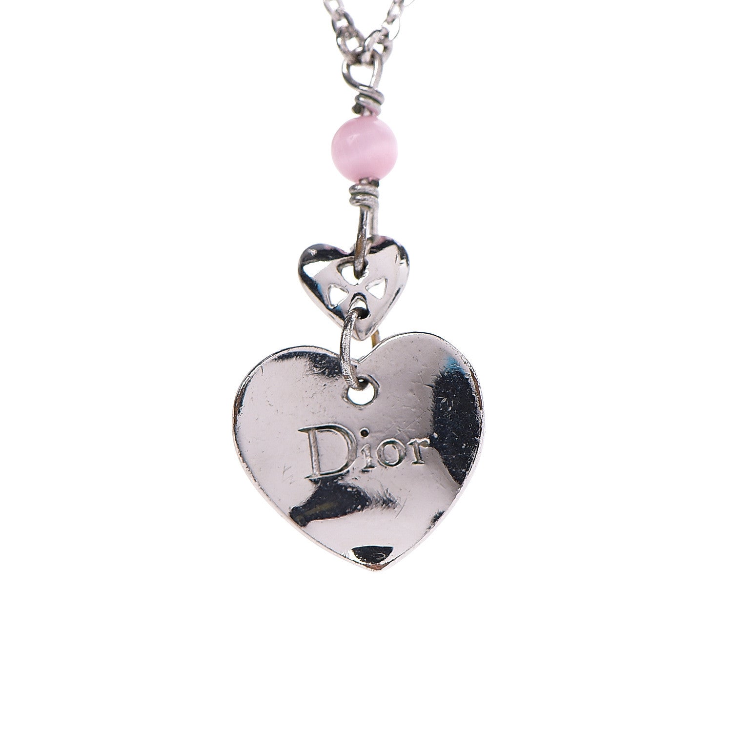 Christian Dior Metal Heart Beaded CD Necklace Silver 4 of 4