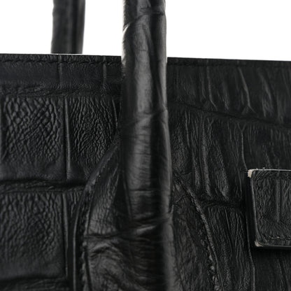 Saint Laurent Calfskin Crocodile Embossed Small Sac de Jour Black 12 of 14