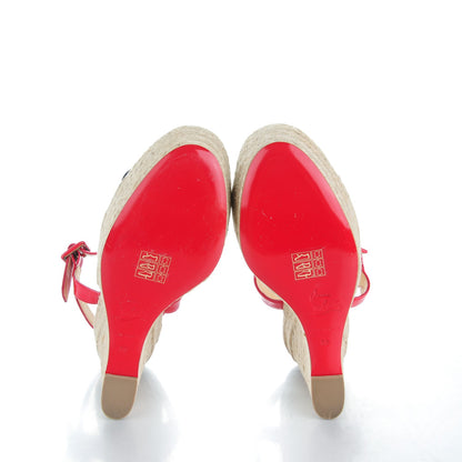Christian Louboutin Patent Spachica 140 Wedge Sandals 38 Red White Navy 5 of 8