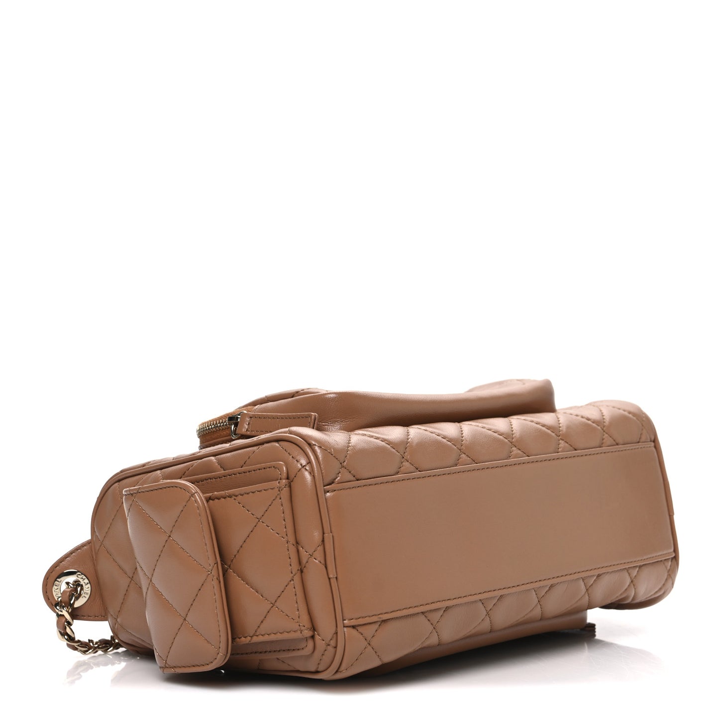 Shiny Crumpled Lambskin Quilted Medium Preppy Pocket Camera Case Brown