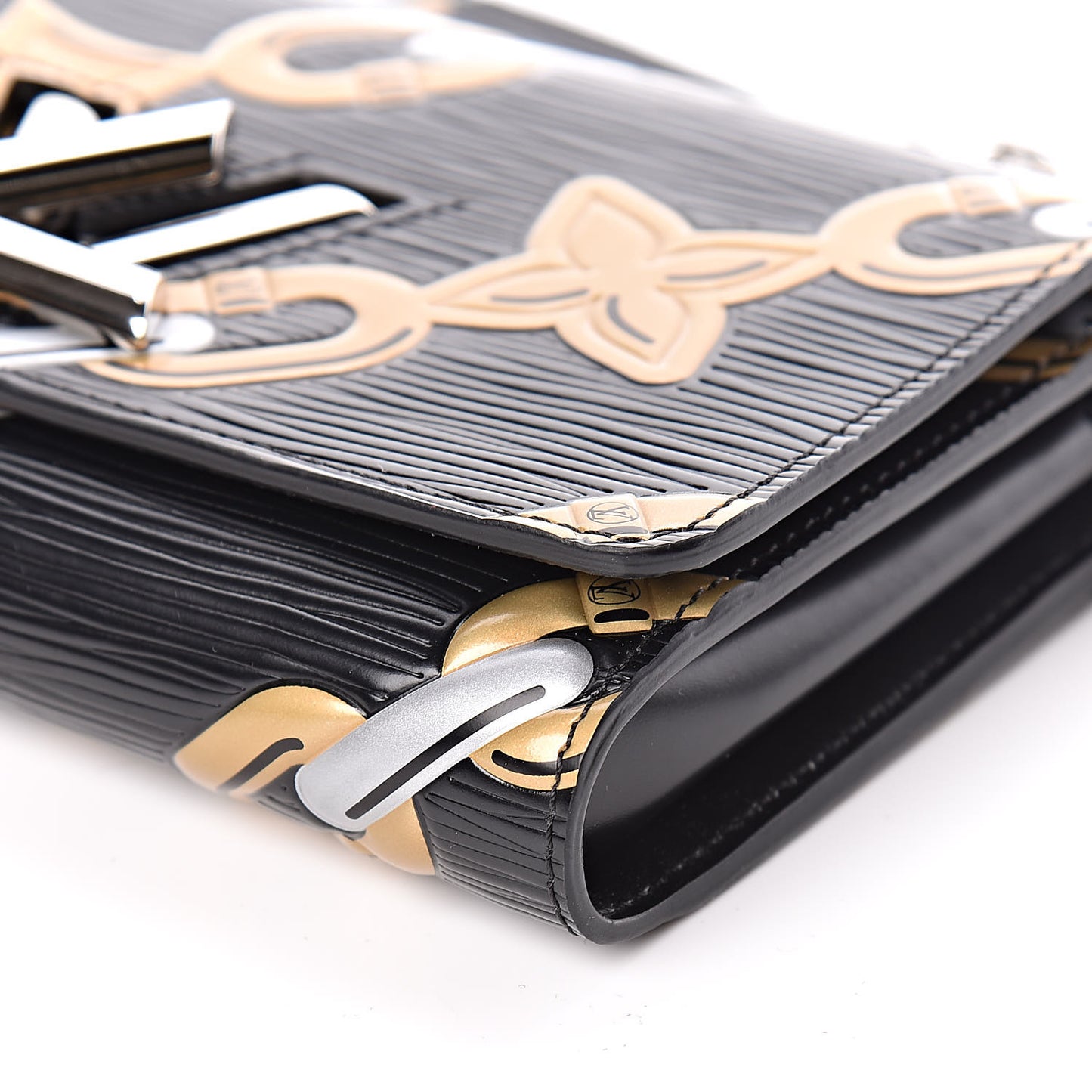Epi Chain Flower Print Twist Chain Wallet Black