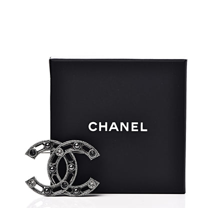 Chanel Pearl Crystal CC Brooch Silver Grey 4 of 4