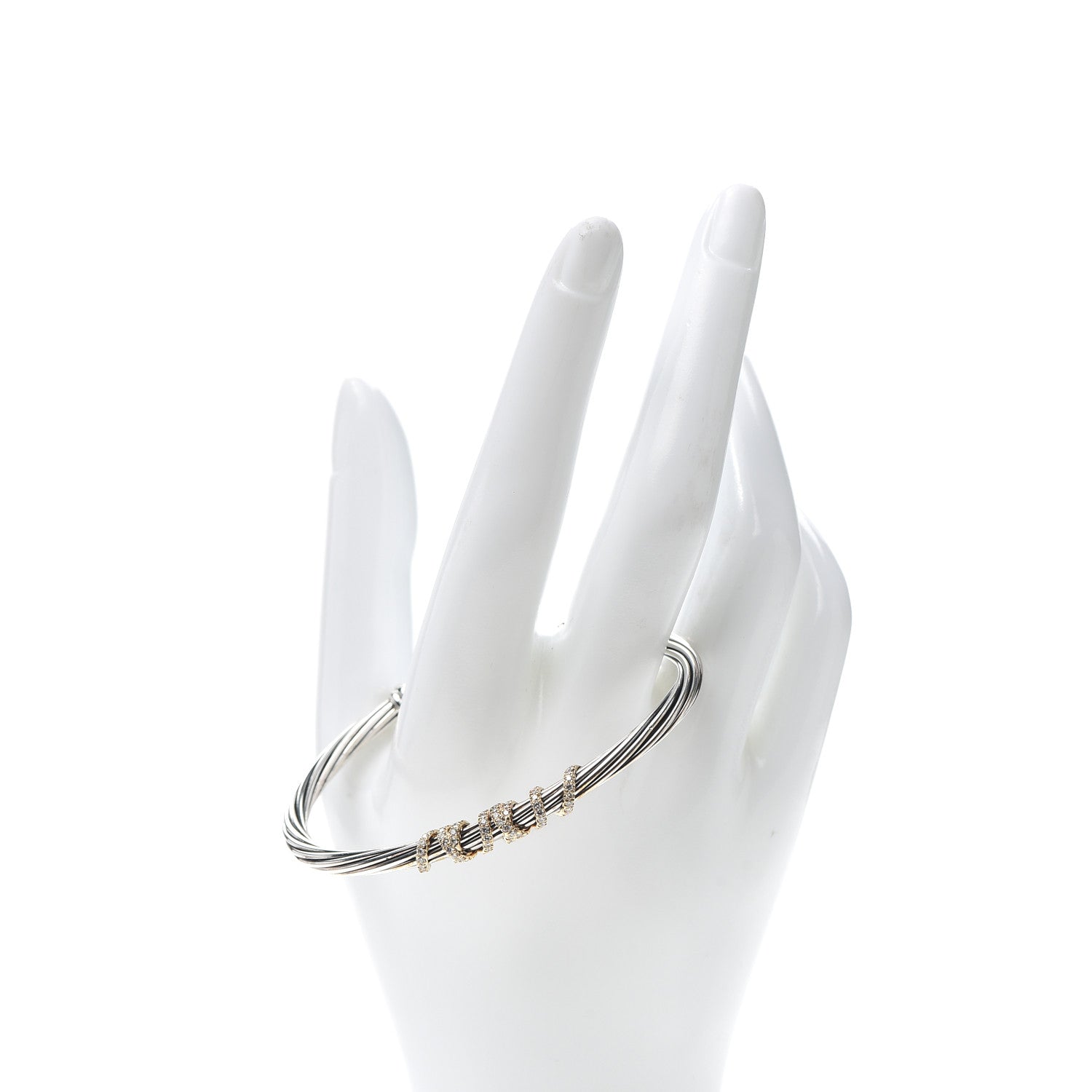 David Yurman Sterling Silver 18K Yellow Gold Diamond 4mm Helena Station Bracelet 2 of 4