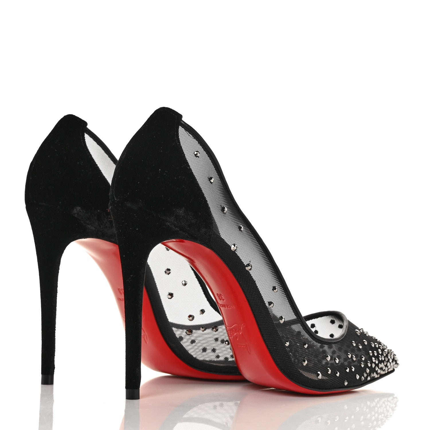 Christian Louboutin Veau Velours Crystal Strass Follies 100 Pumps 38 Black 4 of 8
