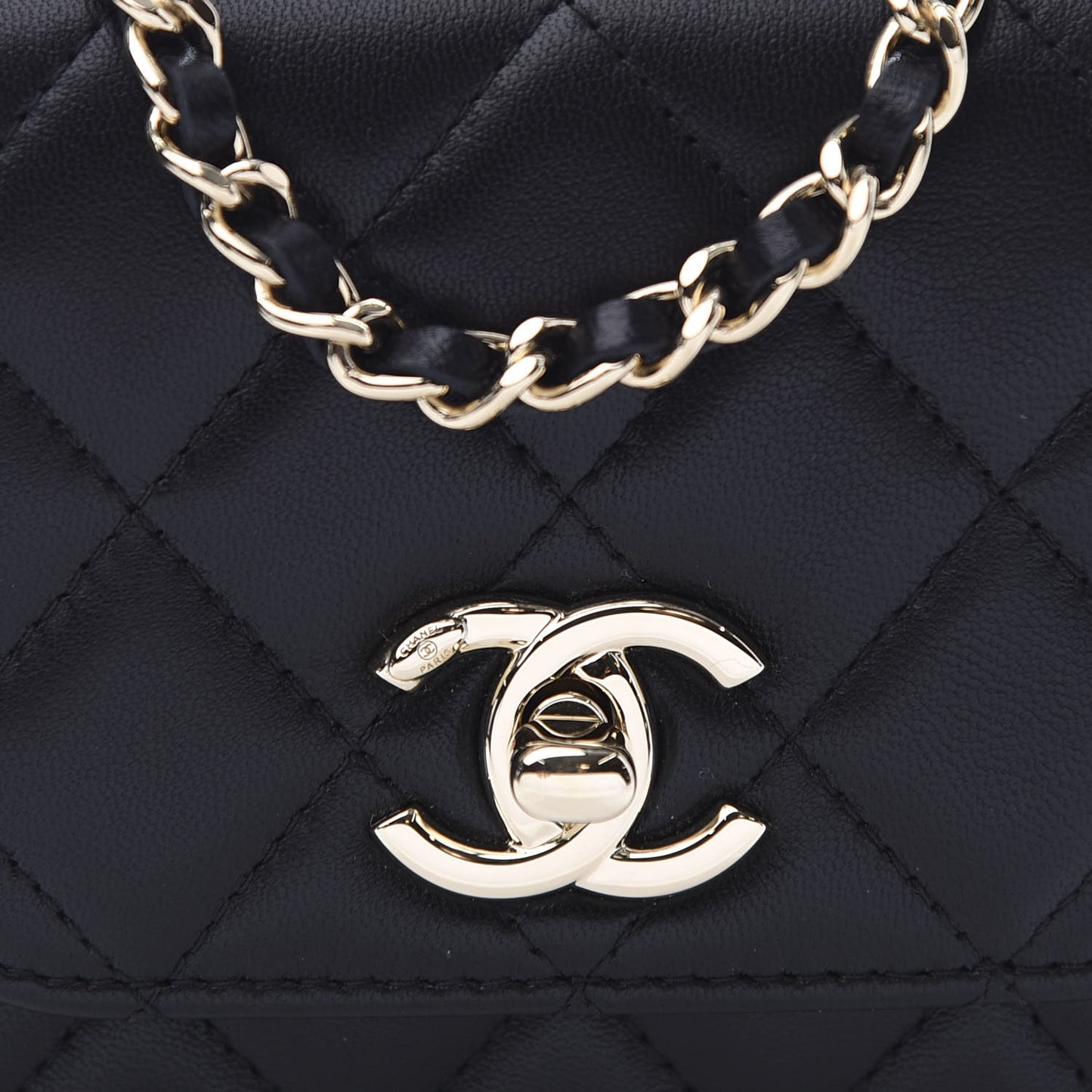 Lambskin Quilted Mini Trendy CC Chain Wallet Black